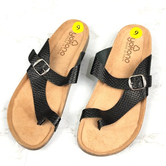 Yokono Shoes New Yokono Black Leather Buckle Sandals Made In Spain